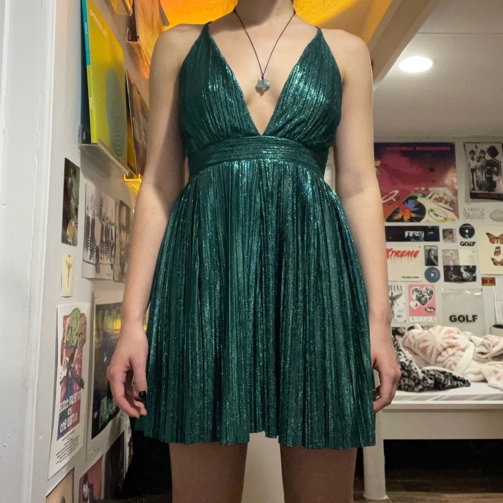 Beautiful metallic green babydoll dress